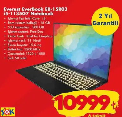 EVEREST EVERBOOK EB-15R03 İ5-1135G7 NOTEBOOK/DİZÜSTÜ BİLGİSAYAR/LAPTOP